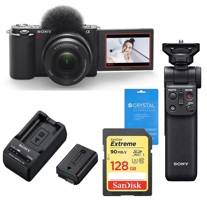 ZV-E10L 16-50mm 렌즈 + GP-VPT2BT 그립+ SANEX-128G+배터리 +충전기+액정필름 소니 공식대리점 홍익AV, 블랙 대표 이미지 - GP-VPT2BT 추천