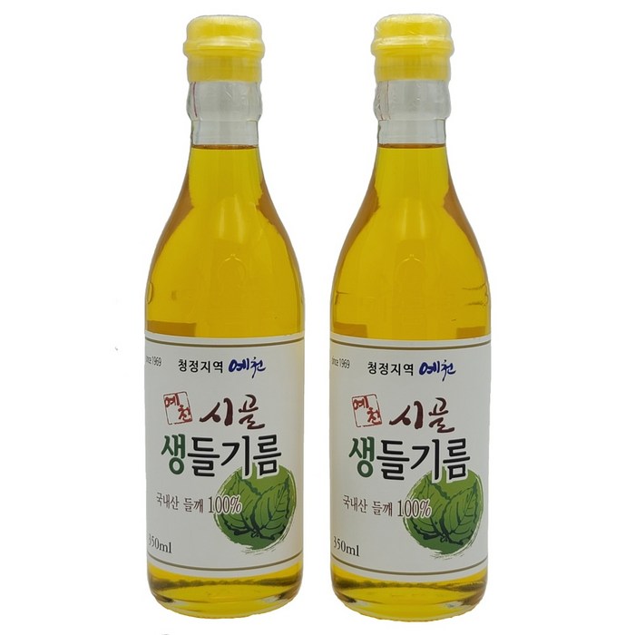 [국산 볶지않은 생들기름] 350ml x 2병 (오메가3가 듬뿍 들어있는 예천들깨 100%), 2개 대표 이미지 - 들기름 추천