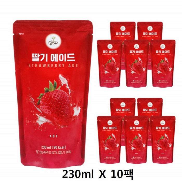 딸기 에이드 주스 딸기 쥬스 편의점 파우치 음료 아이스 얼음 음료 230ml X 10팩 대표 이미지 - 편의점 주스 추천