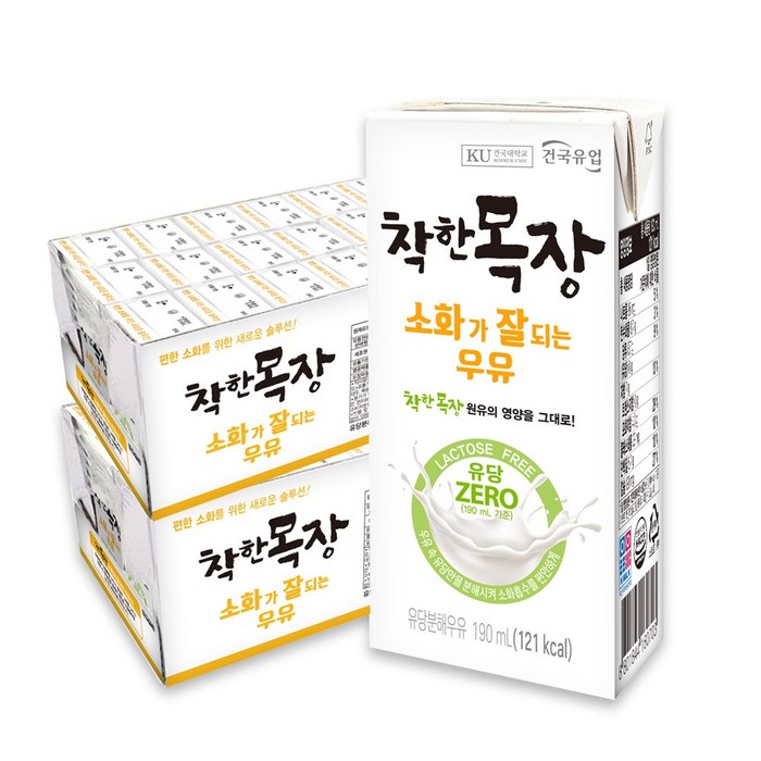 건국유업 착한목장 소화가잘되는 우유, 190ml, 48개 대표 이미지 - 락토프리 우유 추천