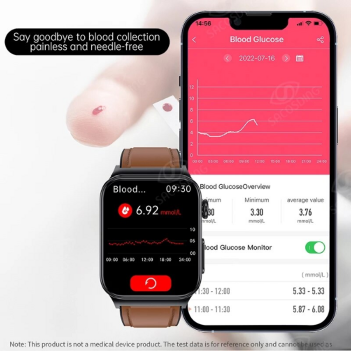 무채혈 연속 혈당 측정기 당뇨 체크기 혈당검사 워치 시계, 브라운 가죽 대표 이미지 - 10만원대 워치 추천
