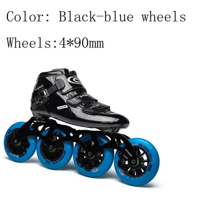 Cityrun 속도 벌컨 인라인 스케이트 크기 30-44 탄소 섬유 전문 경쟁 4*90/100/110mm 바퀴 레이싱 스케이트, 12 Black-blue 4-90mm_06 40