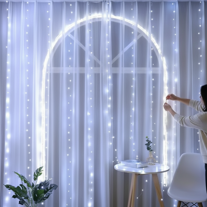 분위기짱 다온미 커튼 줄조명 LED 걸이포함 캠핑 조명 300구 3x3m