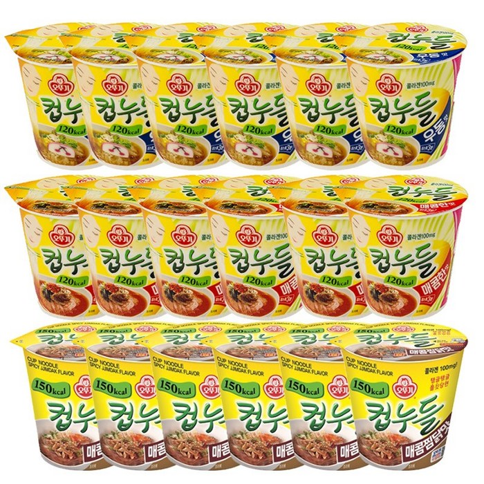 [원올]오뚜기 컵누들 매콤찜닭 45.5g 6개 + 컵누들 우동맛/매콤한맛 38.1g 6개, 매콤찜닭 45.5g 6개 + 매콤한맛 38.1g 6개 대표 이미지 - 우동 추천