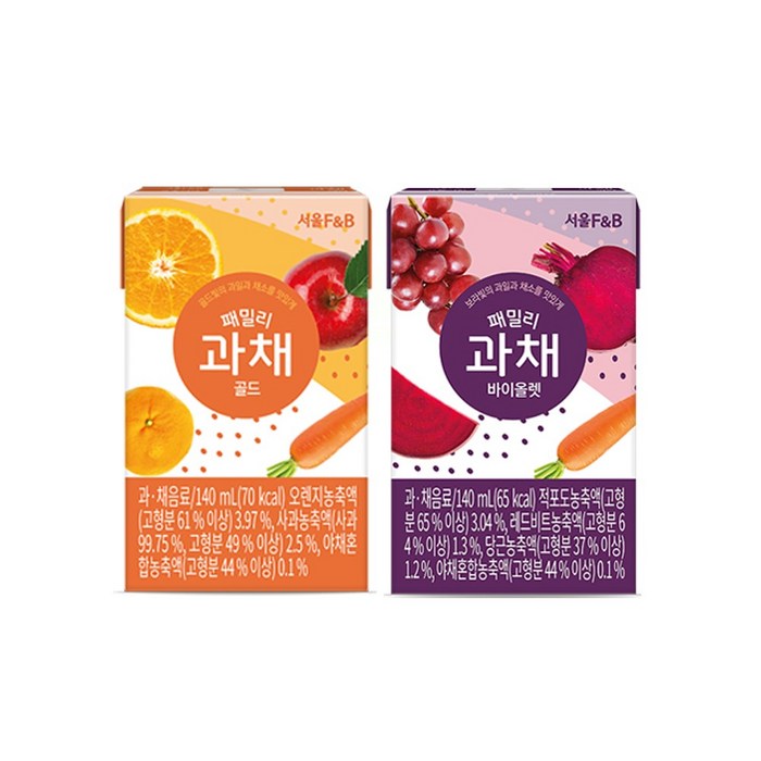 서울에프엔비 패밀리 과채 골드/바이올렛 140mlx48팩, 140ml, 1세트 대표 이미지 - 음료수 도매 추천