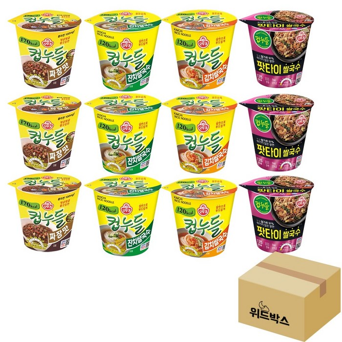 [위드박스] 다이어트 컵라면 컵누들 12개(짜장3+잔치3+김치3+팟타이3), 12개 대표 이미지 - 컵누들 추천