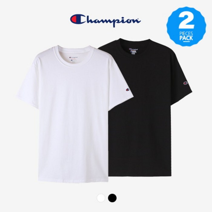 챔피온 [1+1] T425 무지 반팔티_화이트/블랙 대표 이미지 - 챔피온 반팔 추천