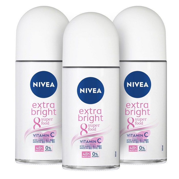 니베아 데오드라트 롤온 엑스트라 브라이트, 50ml, 3개