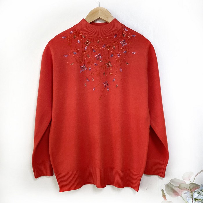 국민할매 엄마옷 할머니옷 나리꽃 반목 도톰한 스웨터 니트 티셔츠[MMS-R2] 겨울 목폴라 요양원옷 실내복