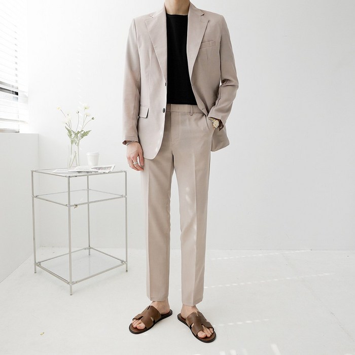 린넨 여름 쿨썸머 투버튼 남자 블레이져 자켓 스판 수트 셋업(5color) 대표 이미지 - 여름 수트 추천