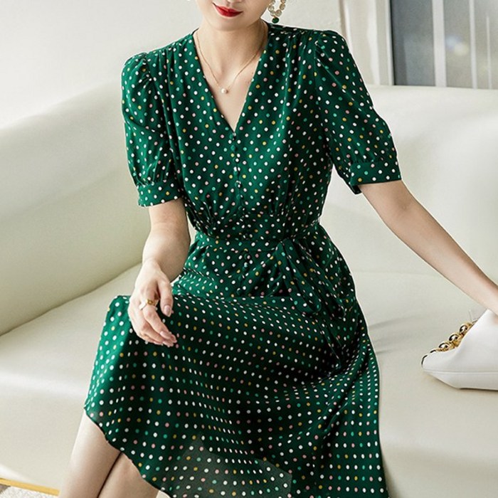 루나걸 로니에 브이넥 도트 원피스 대표 이미지 - 땡땡이 원피스 추천