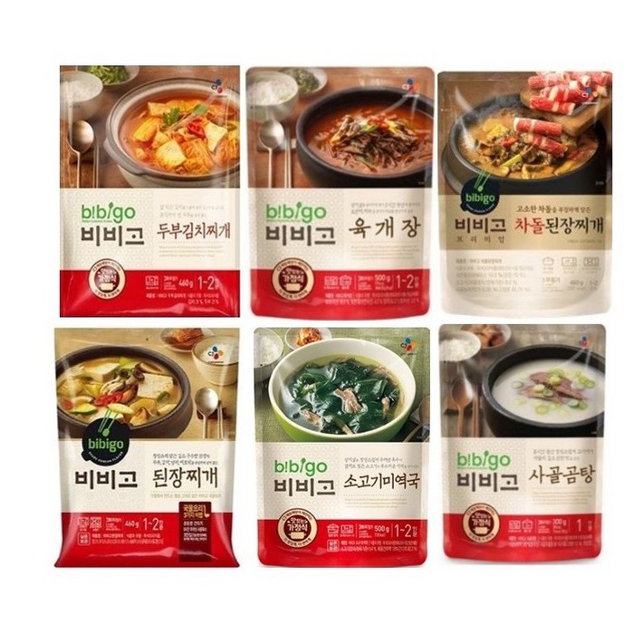 비비고 인기즉석 탕찌개 6종(두부김치+된장찌개+사골곰탕+육개장+미역국+차돌된장찌개), 1세트 대표 이미지 - 찌개 밀키트 추천