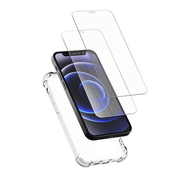 신지모루 범퍼강화 4DX 에어팁 젤리 휴대폰 케이스 + 강화유리 액정보호필름 2P, 1세트 대표 이미지 - 아이폰 13 미니 필름 추천
