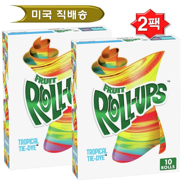 1+1 Fruit Roll Ups 프룻 롤업 젤리 10개입 2팩 세트[ FRUIT ROLL-UPS tropical tie-dye 맛], 141g, 2개 대표 이미지 - 업스 추천