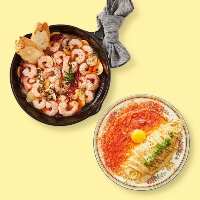 푸드어셈블 매콤 감바스 + 을지다락 매콤 크림파스타 밀키트 세트 (4인) 대표 이미지 - 양식 밀키트 추천
