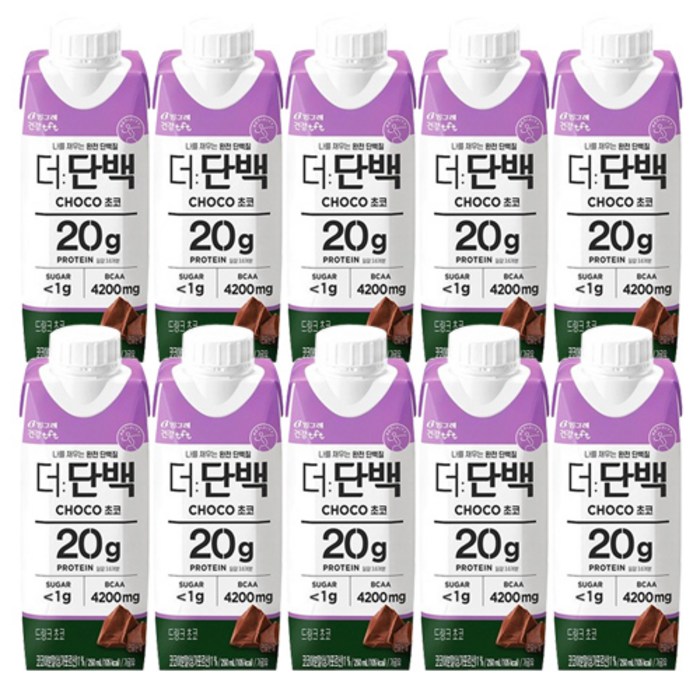 빙그레 더단백 드링크 초코 250ml / 우유단백질 20g 함유 저지방 단백질음료, 10팩 대표 이미지 - 더단백 추천