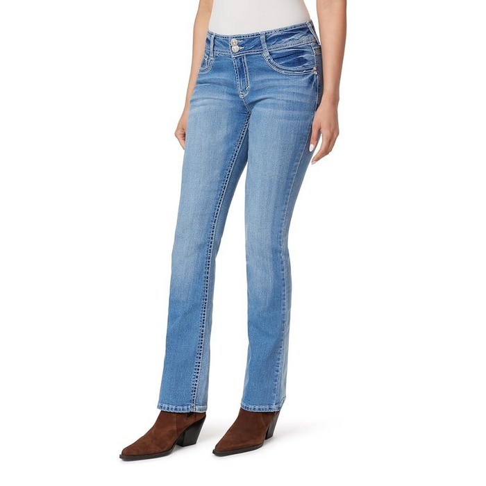 WallFlower 여성용 Luscious Curvy 부츠컷 미드 라이즈 인스타 스트레치 주니어 청바지 스탠다드 및 플러스, 오드리