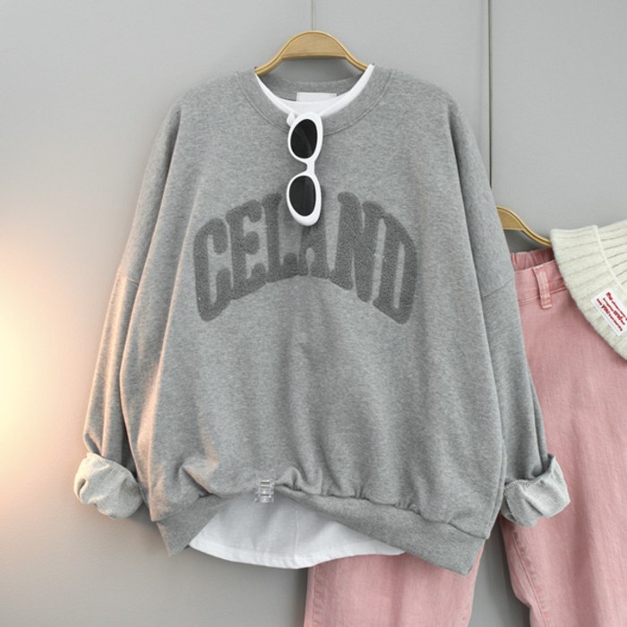 달콩 여성 빅사이즈 봄신상 CE랜드뽀글레터링오버핏맨투맨