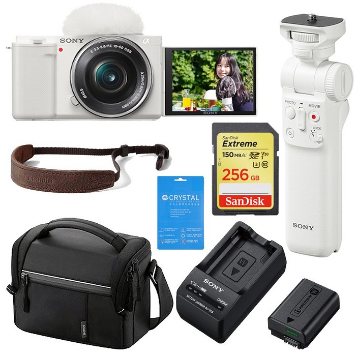 ZV-E10L 16-50mm 렌즈 + GP-VPT2BT 그립+ 센Ext256G+ 충전기+배터리 +가방+스트랩+ 필름 소니 공식대리점 홍익AV, 화이트 대표 이미지 - 소니 ZV-E10 추천