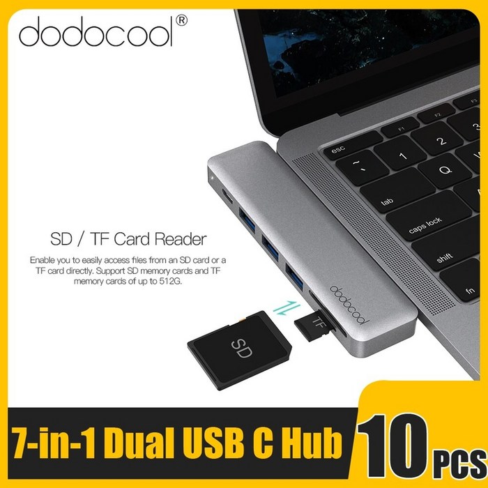 USB 맥북 멀티포트 아이패드 HDMI 허브 10Pcs dodocool Type C 허브 7-in-1 멀티포트 허브듀얼 -C 4K HD 출력 SDTF 카드 리더기 3.1 포트, 회색 대표 이미지 - 7포트 HDMI 멀티포트 허브 추천