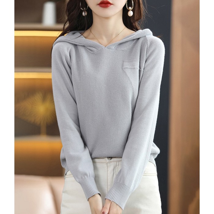 여성 가을 와플 패턴 후드 니트 티셔츠 맨투맨 데일리 꾸안꾸 솔리드와플후드니트