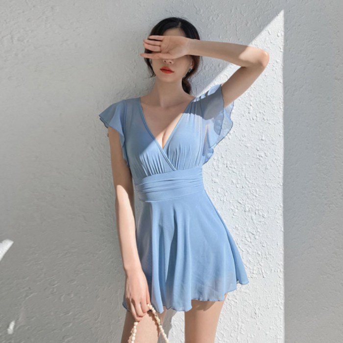 러블리 엠마 원피스수영복 프릴 날개 커버업 여성 모노키니수영복 3컬러, 소라 대표 이미지 - 비키니 원피스 추천