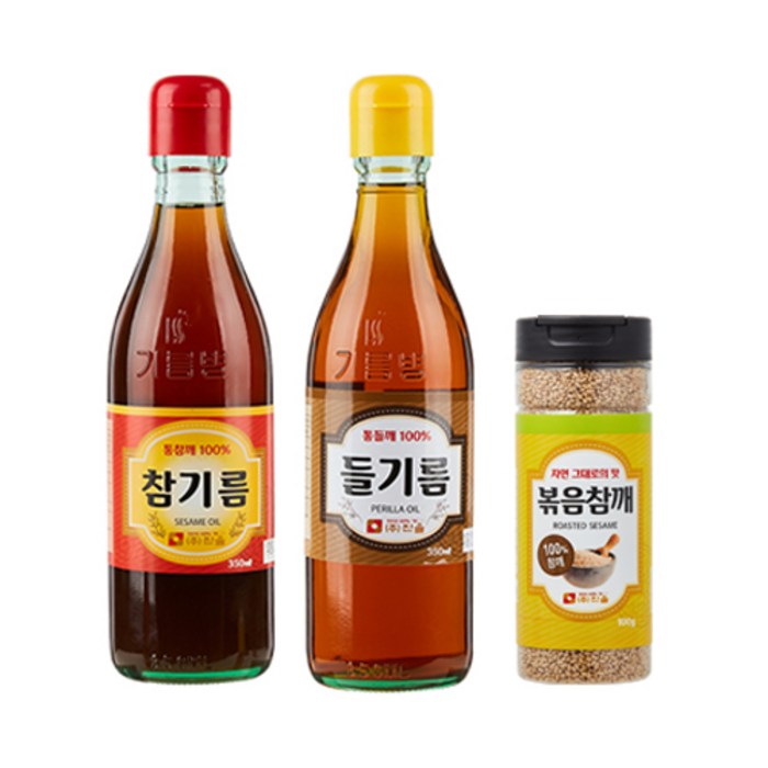 진솔 전통 압착 방식 통참깨 참기름 350ml + 통들깨 들기름 350ml + 볶음 참깨 100g, 1세트 대표 이미지 - 들기름 추천