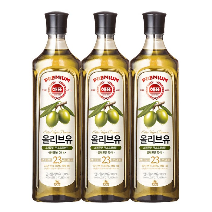 해표 압착 올리브유, 900ml, 3개 대표 이미지 - 압착 올리브유 추천