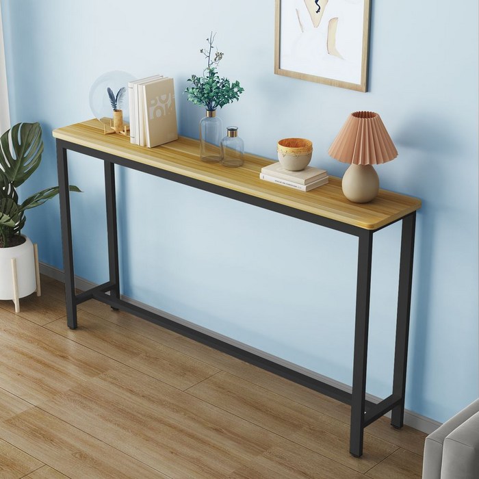 소파 침대 틈새테이블 뒷선반 높은 긴벽면탁자 거실 벽선반 장식테이블, 원목색+블랙