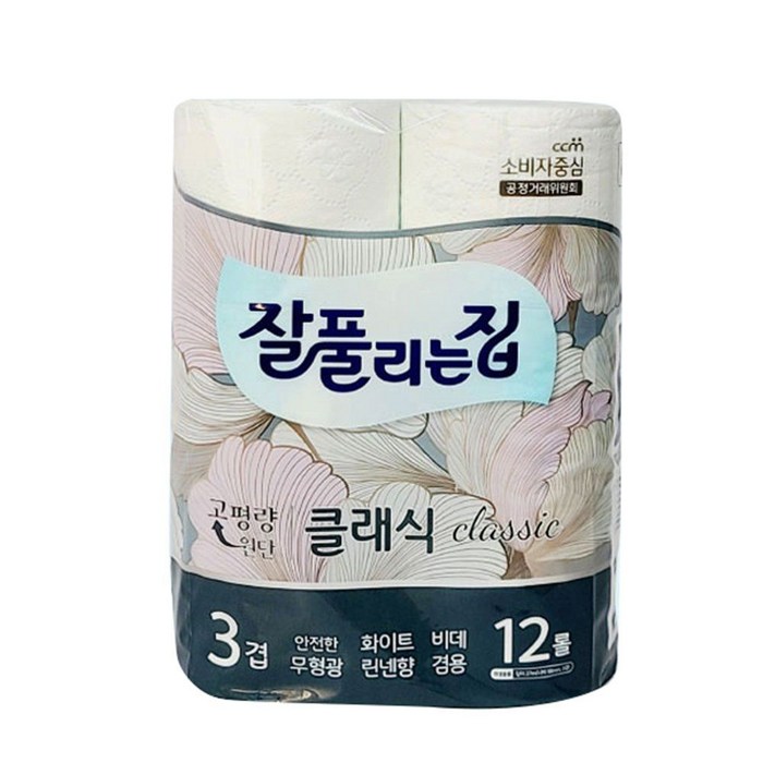 잘풀리는집 3겹 휴지 토톰 비데겸용 롤 화장지 12롤, 27m, 12개입, 1개