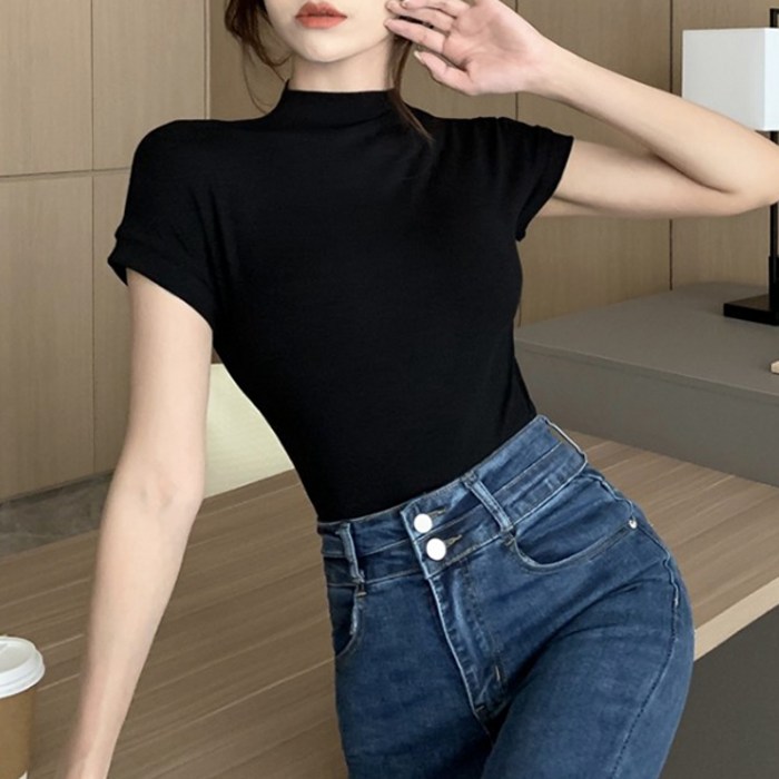 [레티고] 글램 슬림 핏 반폴라 이너 티셔츠 대표 이미지 - 여자 이너 추천
