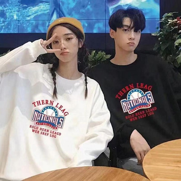 남녀공용 긴팔티셔츠 라운드넥 빅사이즈 오버핏 맨투맨 Couple Hoodies 대표 이미지 - 커플 맨투맨 추천