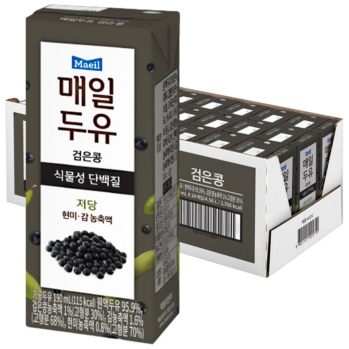 [Maeil] 매일두유 검은콩 식물성 단백질 저당 검은콩두유로 건강하세요!, 24개, 190ml 대표 이미지 - 저당 두유 추천