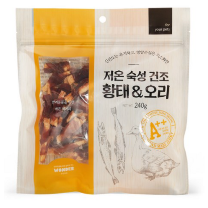 원더푸드 반려동물 저온숙성 건조간식 240g, 1개, 황태 + 오리 혼합맛 대표 이미지 - 강아지 황태 추천