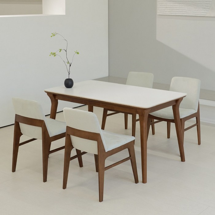 루나 포세린 세라믹 원목 4인 식탁세트 1400 의자형 IKLN1B