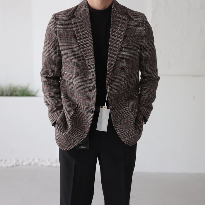 울 글렌체크 남자 싱글자켓 블레이져 빅사이즈까지(1color) 대표 이미지 - 남자 울 자켓 추천