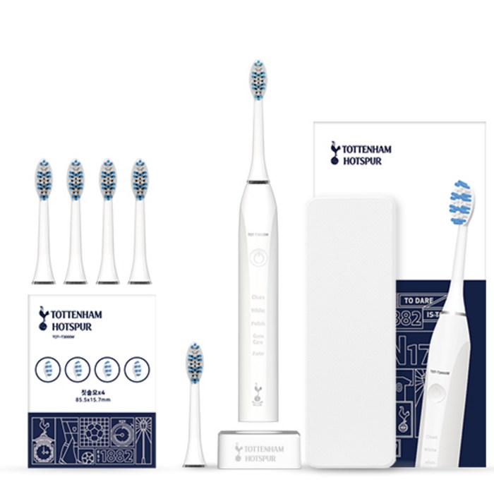 토트넘 홋스퍼 음파전동칫솔 + 무선충전 거치대 + 칫솔모 6p 세트, TOT-T3000(화이트) 대표 이미지 - 전동칫솔 추천