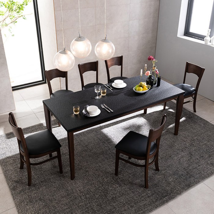 삼익가구 크로아 화산석 원목 6인용 식탁세트 화산석식탁, 의자 6EA