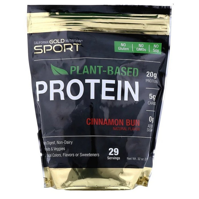 캘리포니아 CGN 플랜트 베이스 프로틴 907g 시나몬 번 맛 골드 뉴트리션 캘골뉴 California Gold Nutrition Cinnamon Bun Plant-Based Protein Vegan Easy to Digest 2 lb (907 g), 1개, 1 대표 이미지 - 이지프로틴 추천