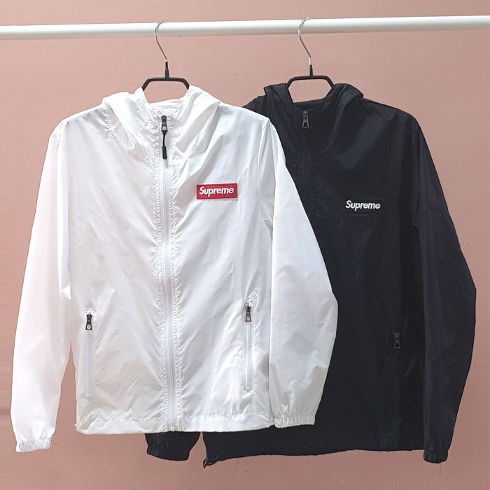 [당일배송] 슈프림 바람막이 남여공용 집업 휴대용 2color 블랙 화이트 포켓 휴대용 경량점퍼 대표 이미지 - 경량 바람막이 추천