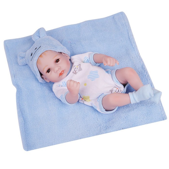 STK 아이 생일 선물을위한 28cm 11inch 실리콘 아기 인형 신생 아기 장난감, 蓝色