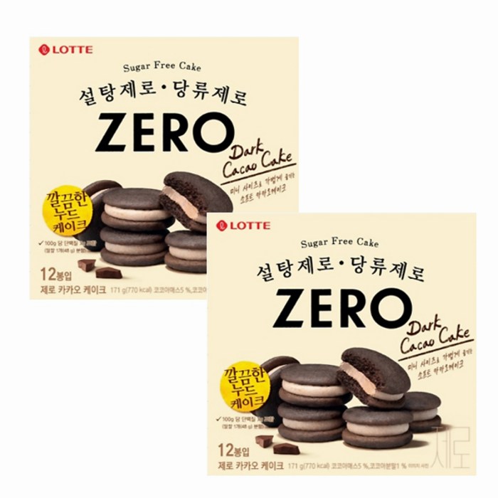 롯데 제로 카카오케이크 171g (마이쮸 증정) 설탕제로 당류제로 zero, 2개 대표 이미지 - 제로베이커리 추천