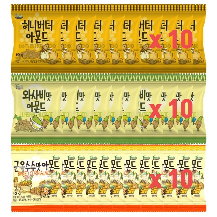 길림양행 HBAF 바프 허니버터 군옥수수맛 와사비 아몬드 10g X 각 10개씩 (총30개), 1세트 대표 이미지 - 바프 추천