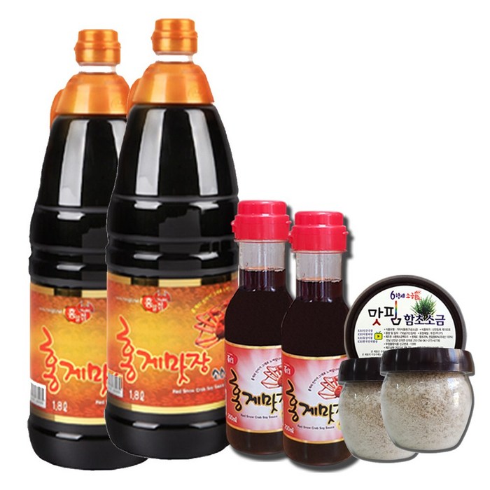 홍일식품 홍게맛장 골드(1.8L 2개)+홍게맛장(200ml 2개)+6형제 함초소금(100g 2개) 캠핑 휴대용 미니 증정 대표 이미지 - 어간장 추천