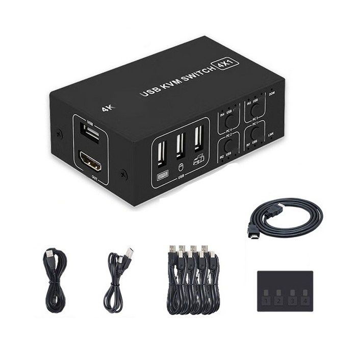 4 대의 컴퓨터 용 USB KVM 스위치 공유 단일 모니터 USB 키보드 마우스 프린터 대표 이미지 - KVM 스위치 추천