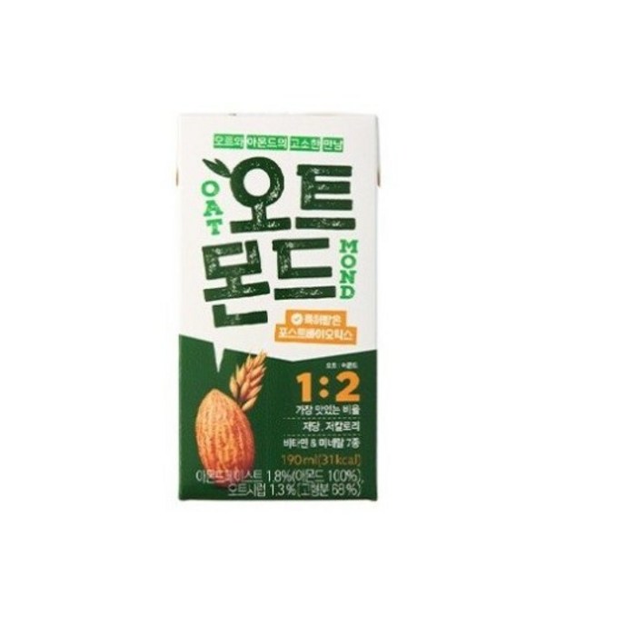 [지노앤코]롯데칠성 오트몬드 프로틴 190ml 오트 아몬드 저당 단백질 두유 간식 음료, 48개 대표 이미지 - 고단백 저당 추천