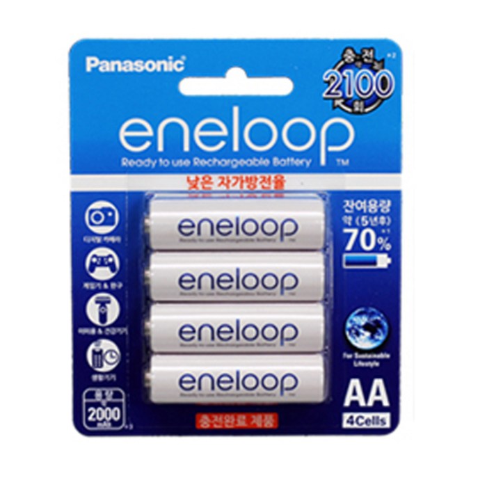 정품-파나소닉 에네루프 AA 2000mAh 4알 충전지, 4개입, 4개 대표 이미지 - 충전지 추천