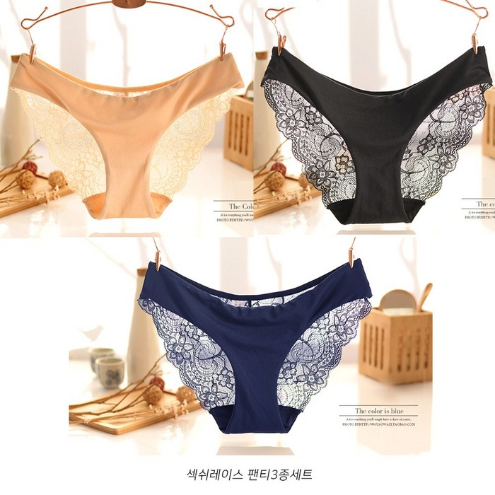 3장 레이스 여성팬티 3종세트 노라인 미디타입 햄 누디 섹시 속옷 팬티 대표 이미지 - 레이스 팬티 추천