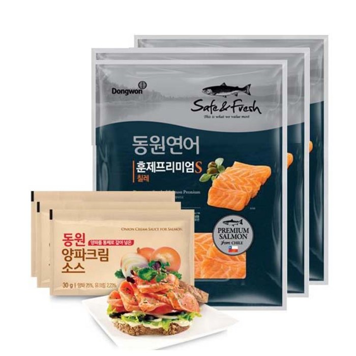 동원 연어 훈제프리미엄+양파소스 훈제연어, 3봉, 140g 대표 이미지 - 제일 맛있는 훈제연어 추천
