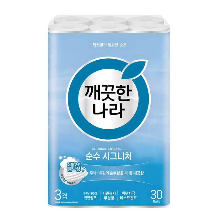 깨끗한나라 순수 시그니처 천연펄프 3겹 고급롤화장지 27m, 1개, 30개입
